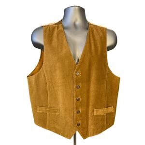 Vintage Property Cognac Suede Leather Vest Size XL Button Front Adjustable